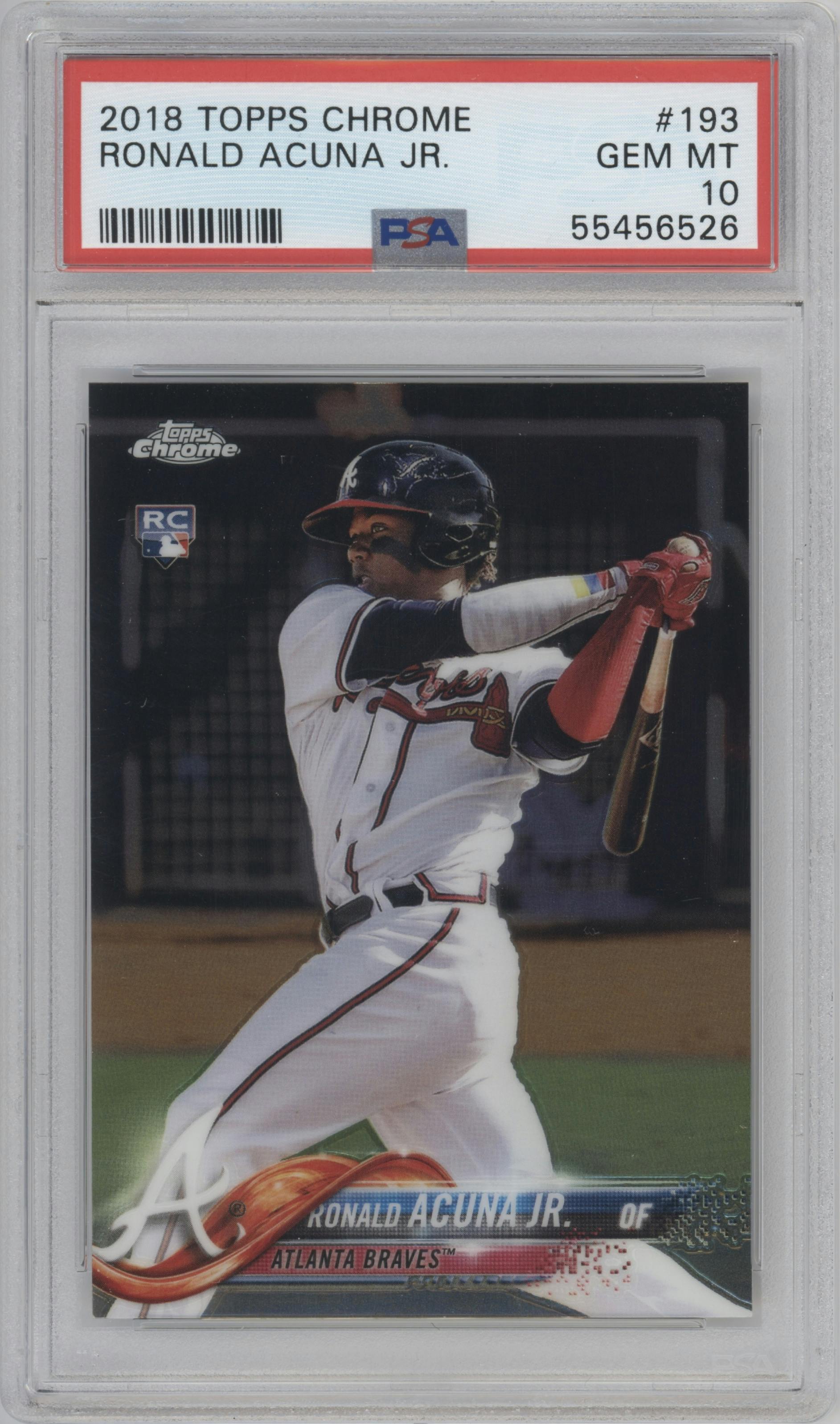 Ronald Acuna Jr. from the 2018 Topps Chrome set graded by PSA and given an overall grade of 10.