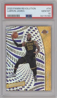 LeBron James from the 2020-21 Panini Revolution set graded by PSA and given an overall grade of 10.