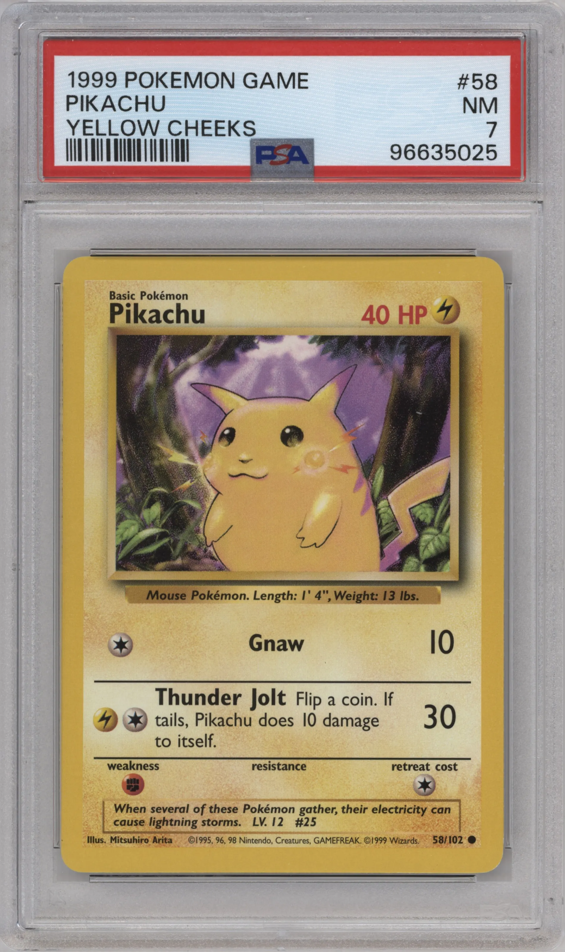 1999 Pokemon Base Set Pikachu Yellow Cheeks #58 PSA 7