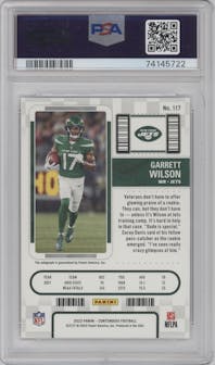 Garrett Wilson from the 2022 Panini Contenders set graded by PSA and given an overall grade of 9.