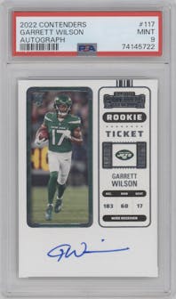 Garrett Wilson from the 2022 Panini Contenders set graded by PSA and given an overall grade of 9.