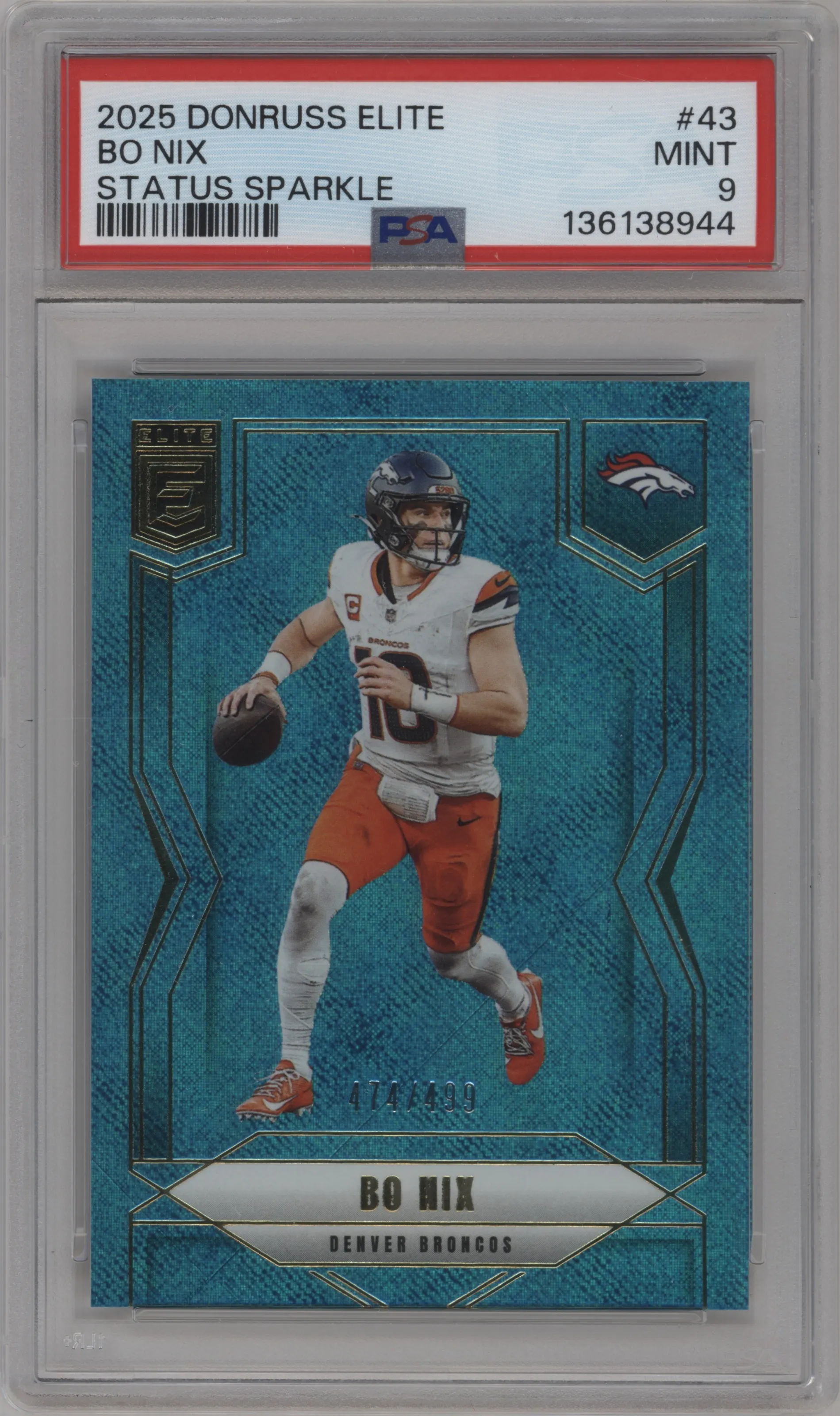 2025 Panini Donruss Elite Bo Nix Status Sparkle #43 PSA 9
