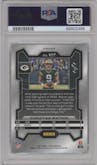 Christian Watson from the 2023 Panini Prizm set featuring a Black Finite parallel graded by PSA and given an overall grade of 8.