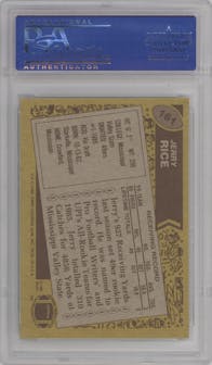 Jerry Rice from the 1986 Topps set graded by PSA and given an overall grade of 8.