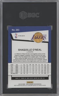 Shaquille O'Neal from the 2019-20 Panini Hoops Premium Stock set featuring a Flash parallel graded by SGC and given an overall grade of 10.