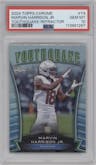 Marvin Harrison Jr. from the 2024 Topps Chrome set featuring a Refractor parallel graded by PSA and given an overall grade of 10.