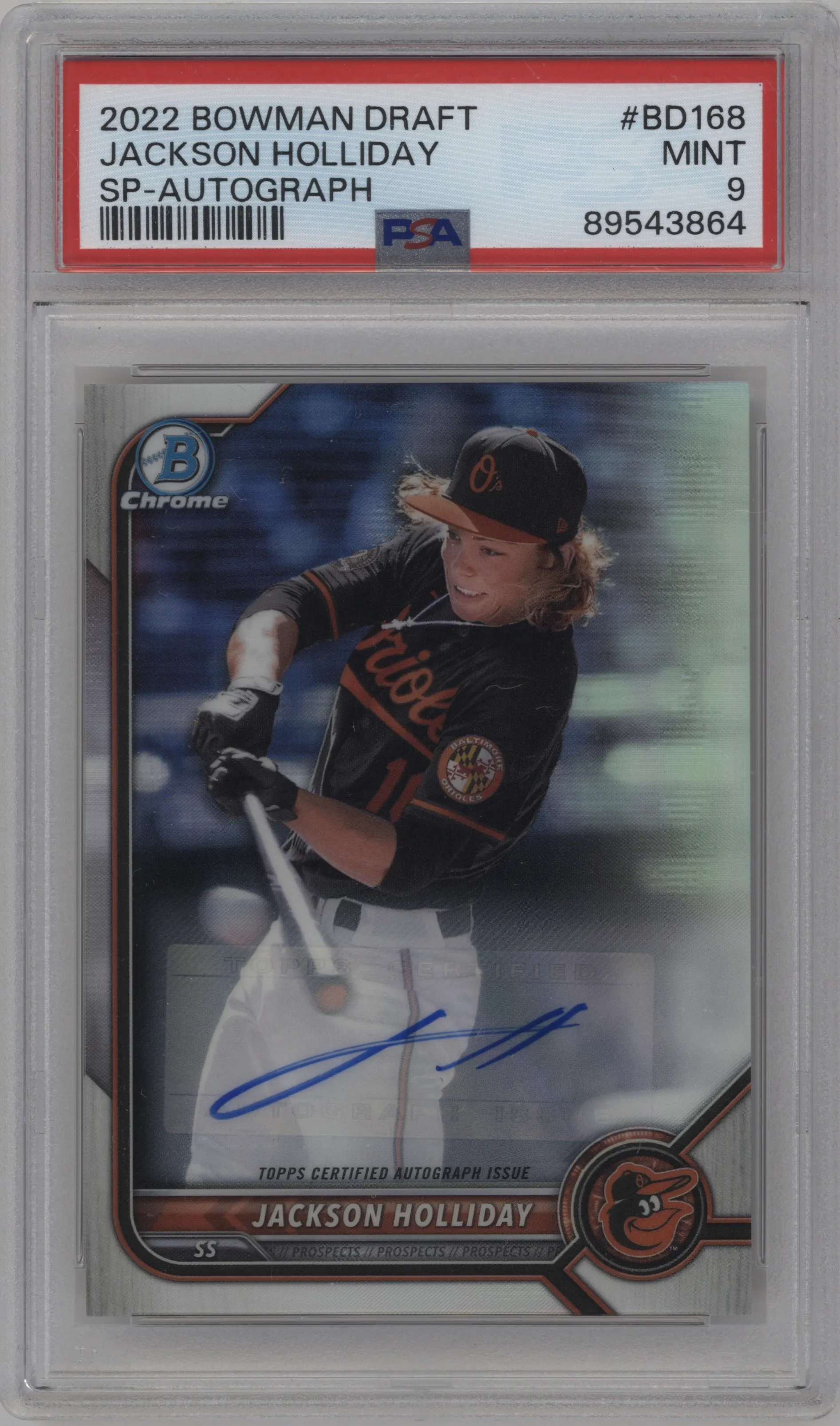 2022 Bowman Draft Var.Auto Jackson Holliday #BD-168 PSA 9