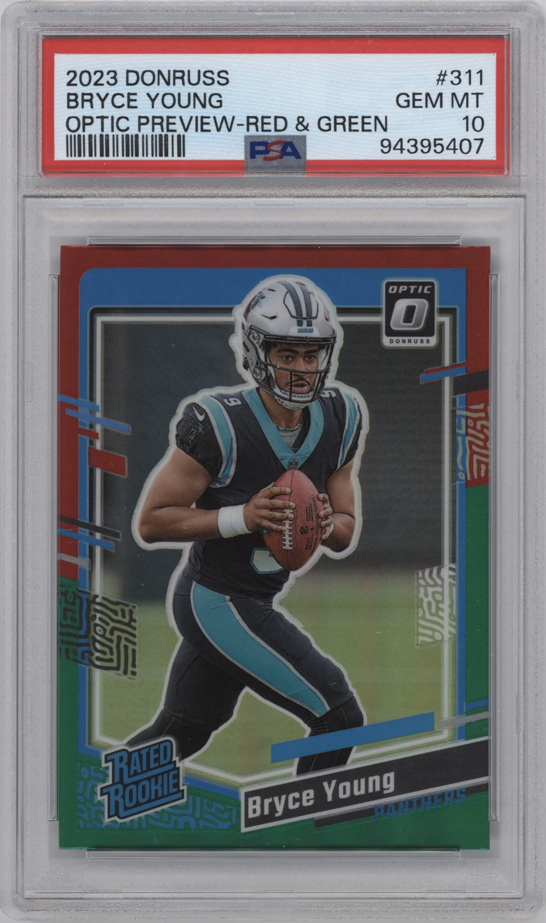 2023 Panini Donruss Opt.Rtd.Rke.Prev. Bryce Young Red & Green #311 PSA 10
