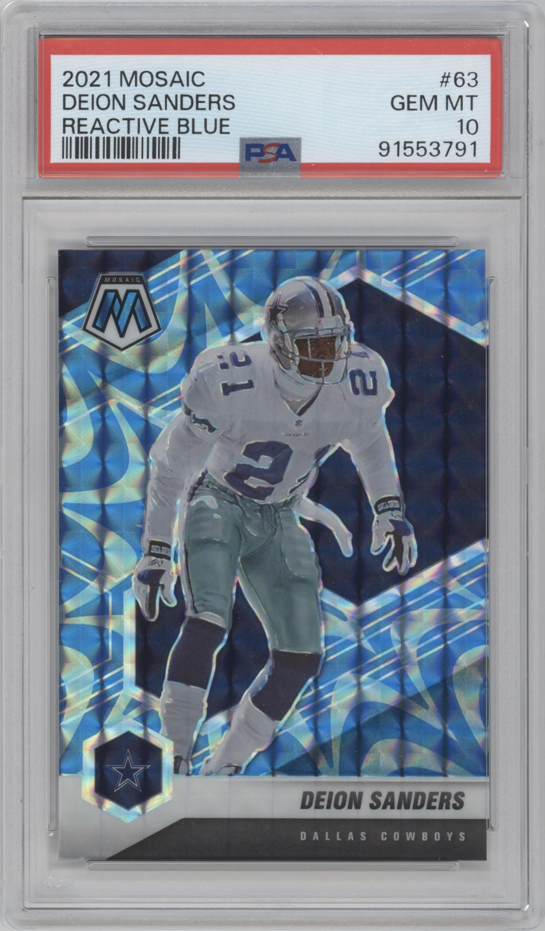 2021 Panini Mosaic Deion Sanders Reactive Blue #63 PSA 10
