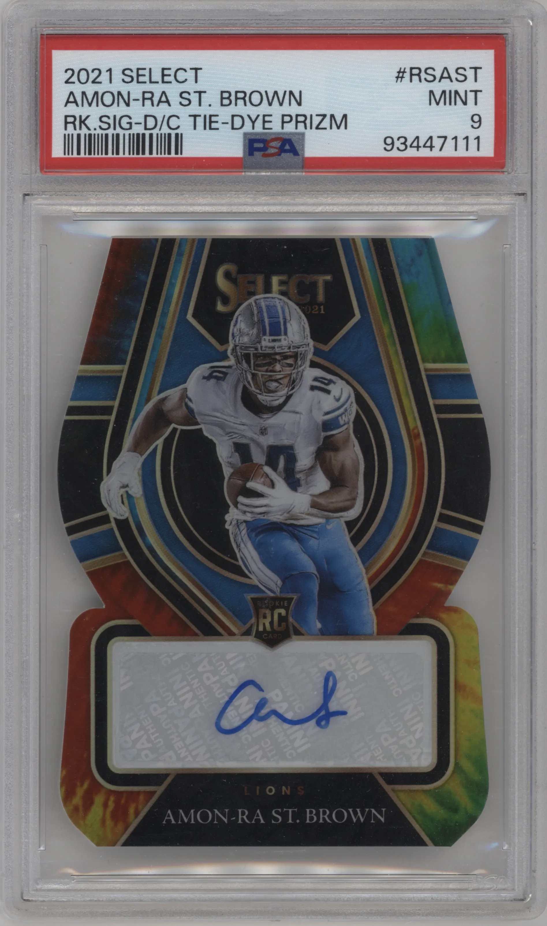 2021 Panini Select Rke.Sig. Amon-Ra St. Brown Die-Cut Tie-Dye #RS-AST PSA 9