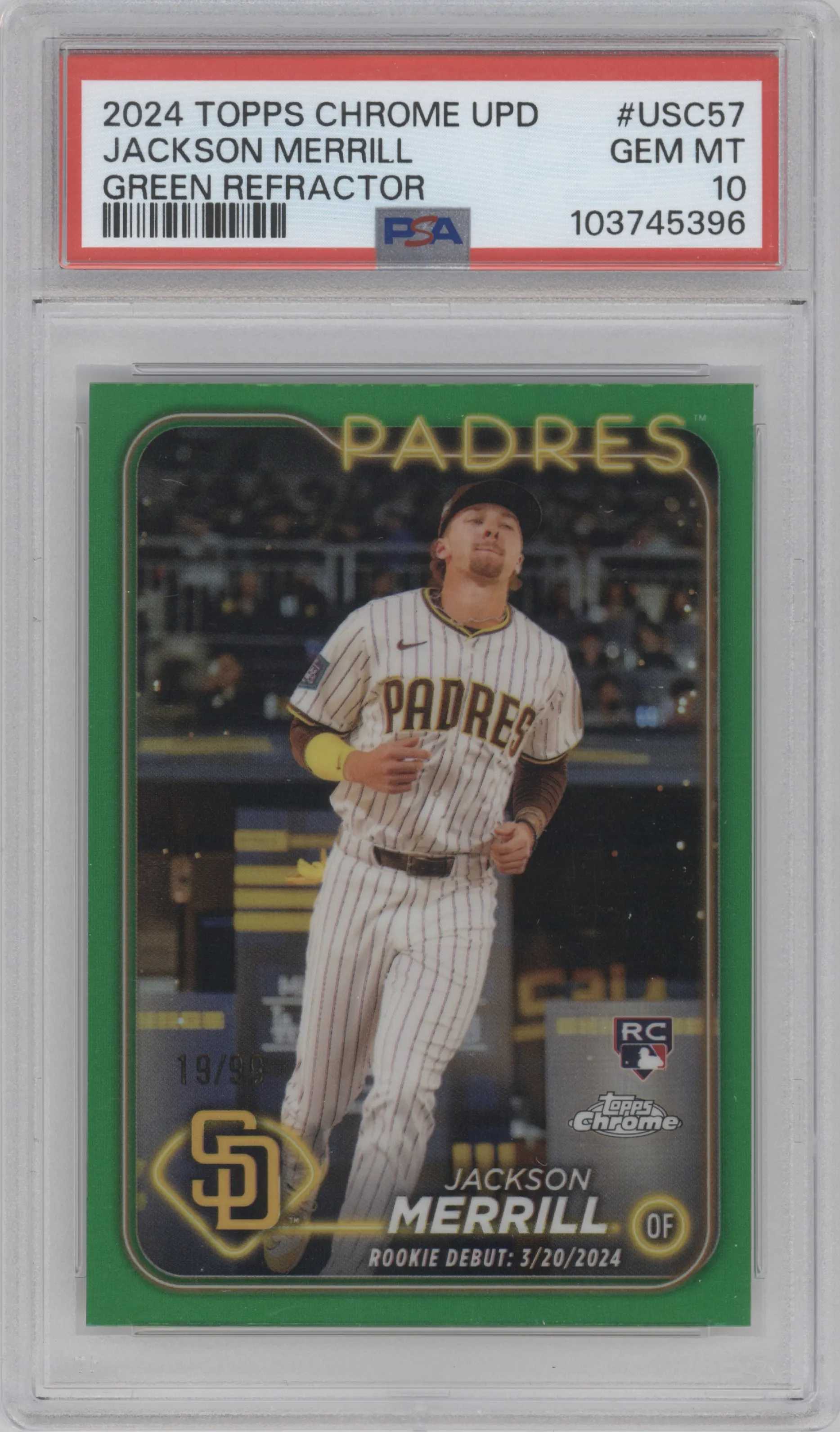 2024 Topps Chrome Update Jackson Merrill Green Refractor #USC57 PSA 10