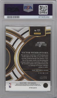 Victor Wembanyama from the 2023-24 Panini Select  set featuring a White Disco  parallel graded by PSA and given an overall grade of 10.