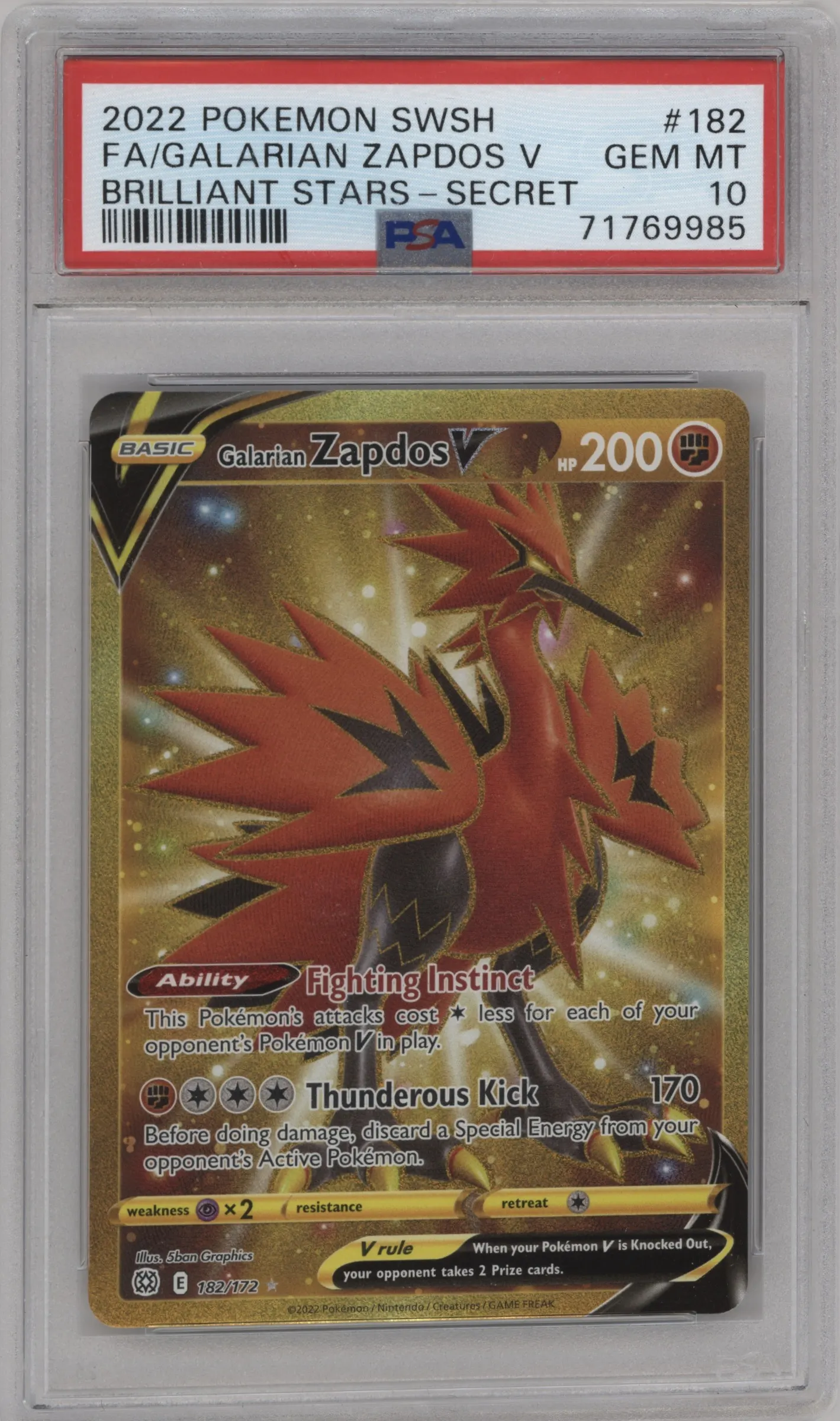 2022 Pokemon SWSH Brilliant Stars Galarian Zapdos V #182 PSA 10