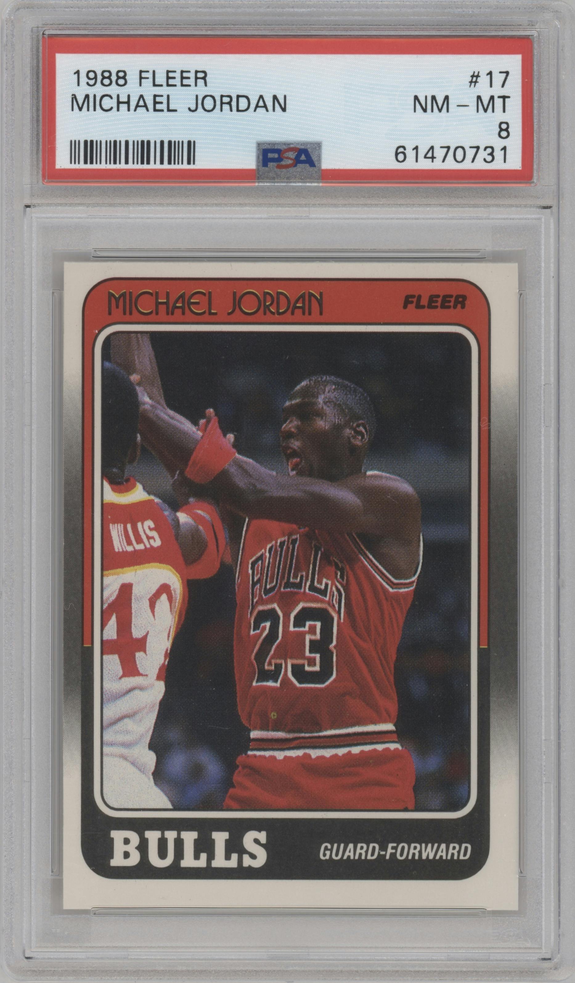 Michael Jordan from the 1988-89 Fleer set graded by PSA and given an overall grade of 8.