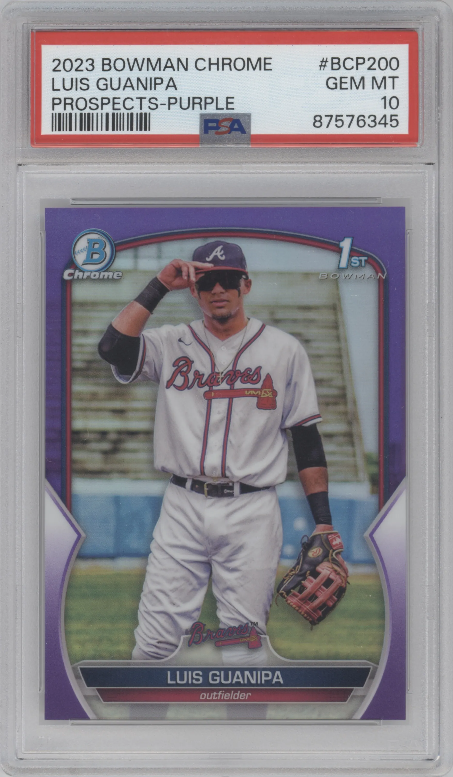 2023 Bowman Chrome Prospect Luis Guanipa Purple Refractor PSA 10