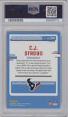 C.J. Stroud from the 2023 Donruss Optic set featuring a Holo parallel graded by PSA and given an overall grade of 10.