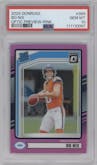 Bo Nix from the 2024 Donruss set featuring a Pink parallel graded by PSA and given an overall grade of 10.