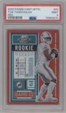 Tua Tagovailoa from the 2020 Panini Contenders Optic set featuring a Red parallel graded by PSA and given an overall grade of 9.