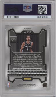 Victor Wembanyama from the 2023-24 Panini Prizm set featuring a Ice Prizm parallel graded by PSA and given an overall grade of 10.