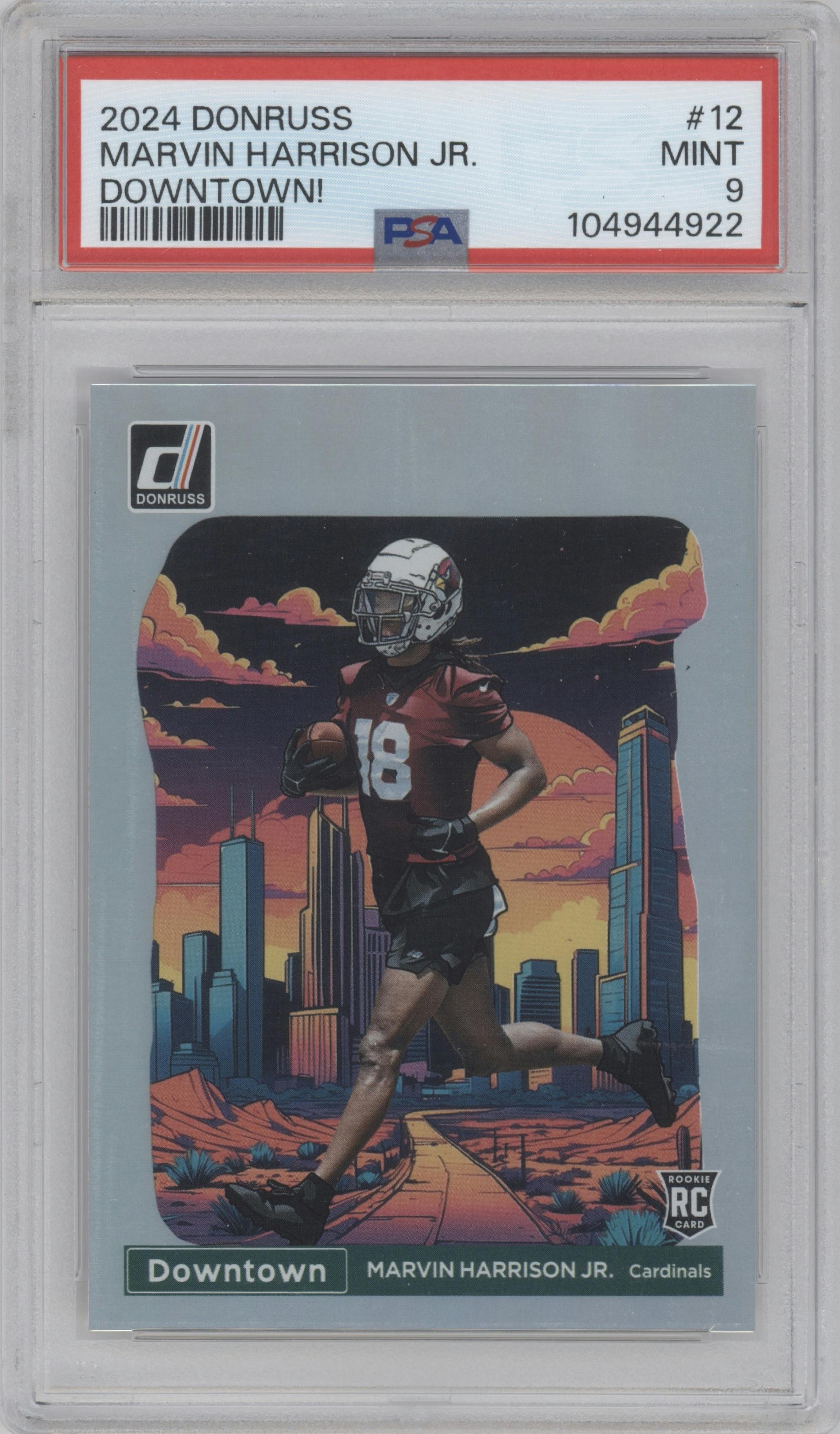 Marvin Harrison Jr. from the 2024 Donruss set graded by PSA and given an overall grade of 9.