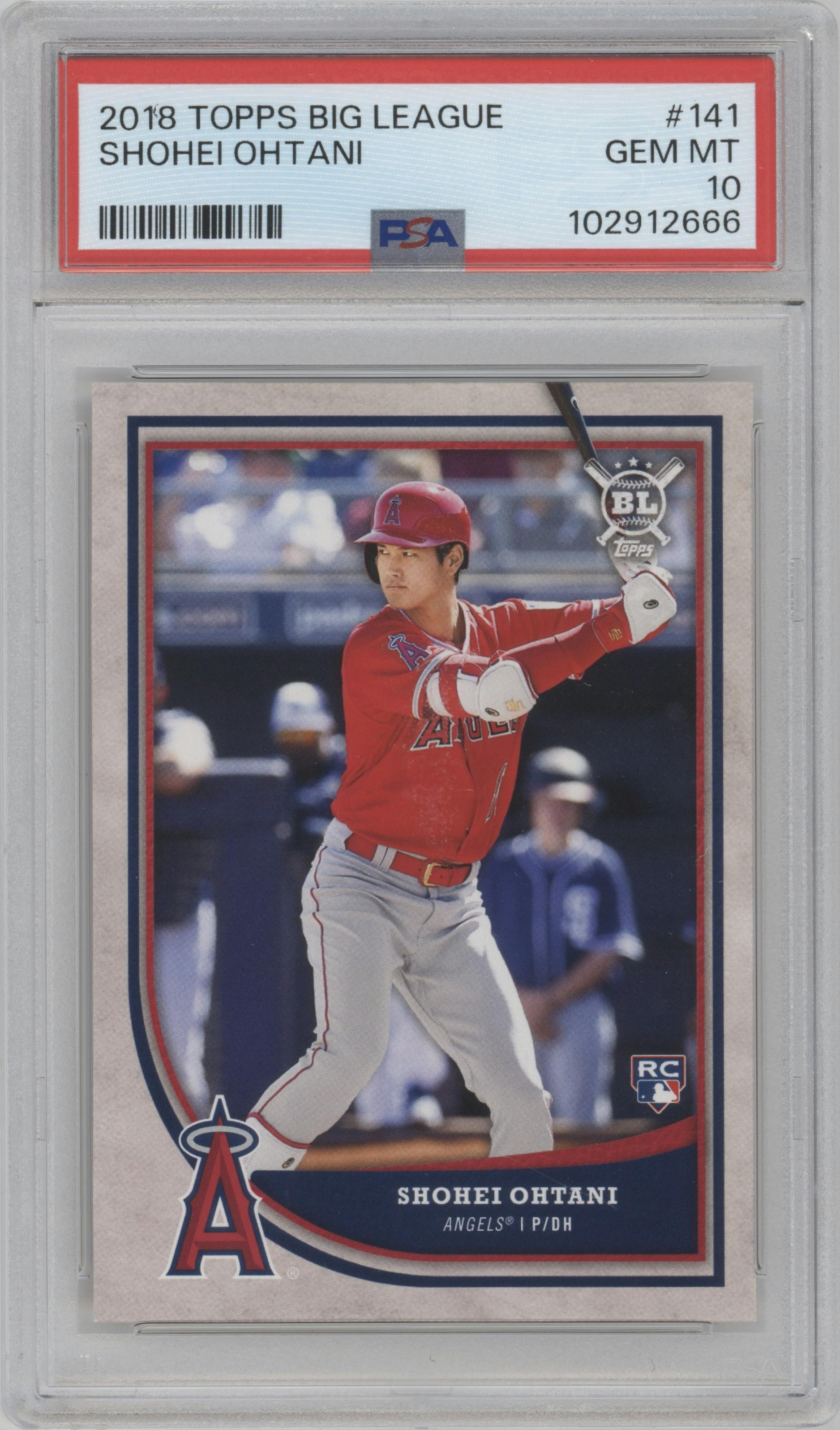 Shohei Ohtani from the 2018 Topps Big League set graded by PSA and given an overall grade of 10.