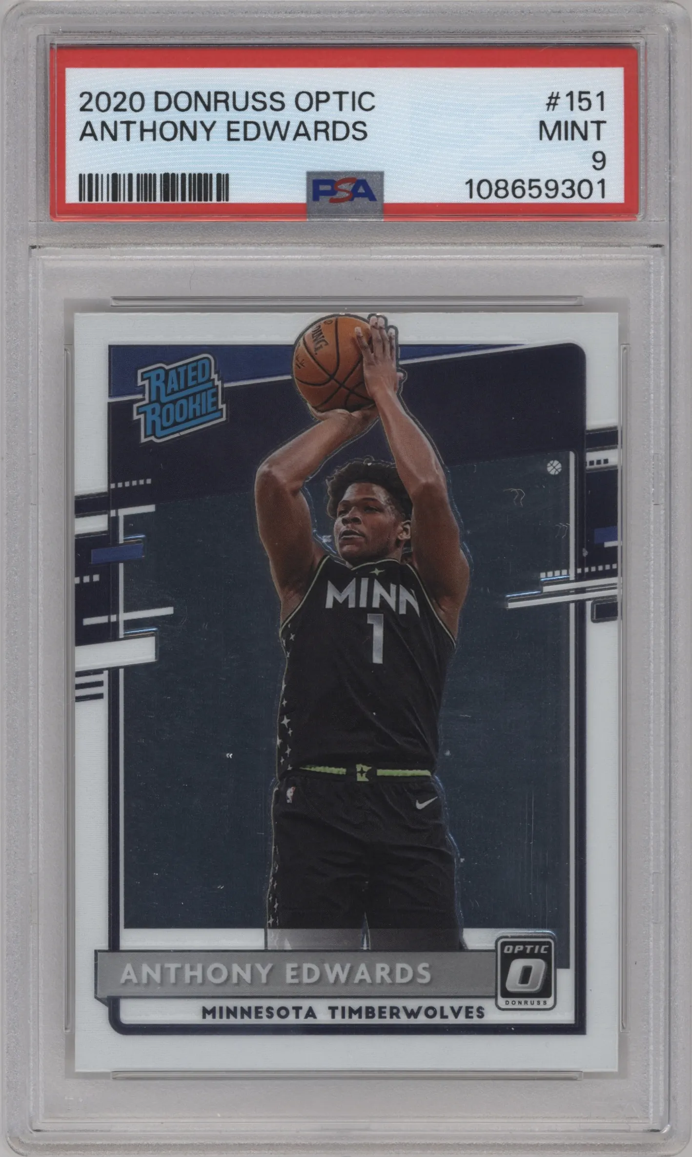 2020 Panini Donruss Optic Rated Rookie Anthony Edwards #151 PSA 9