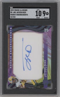 Jayden Reed from the 2023 Panini Illusions set graded by SGC and given an overall grade of 9.