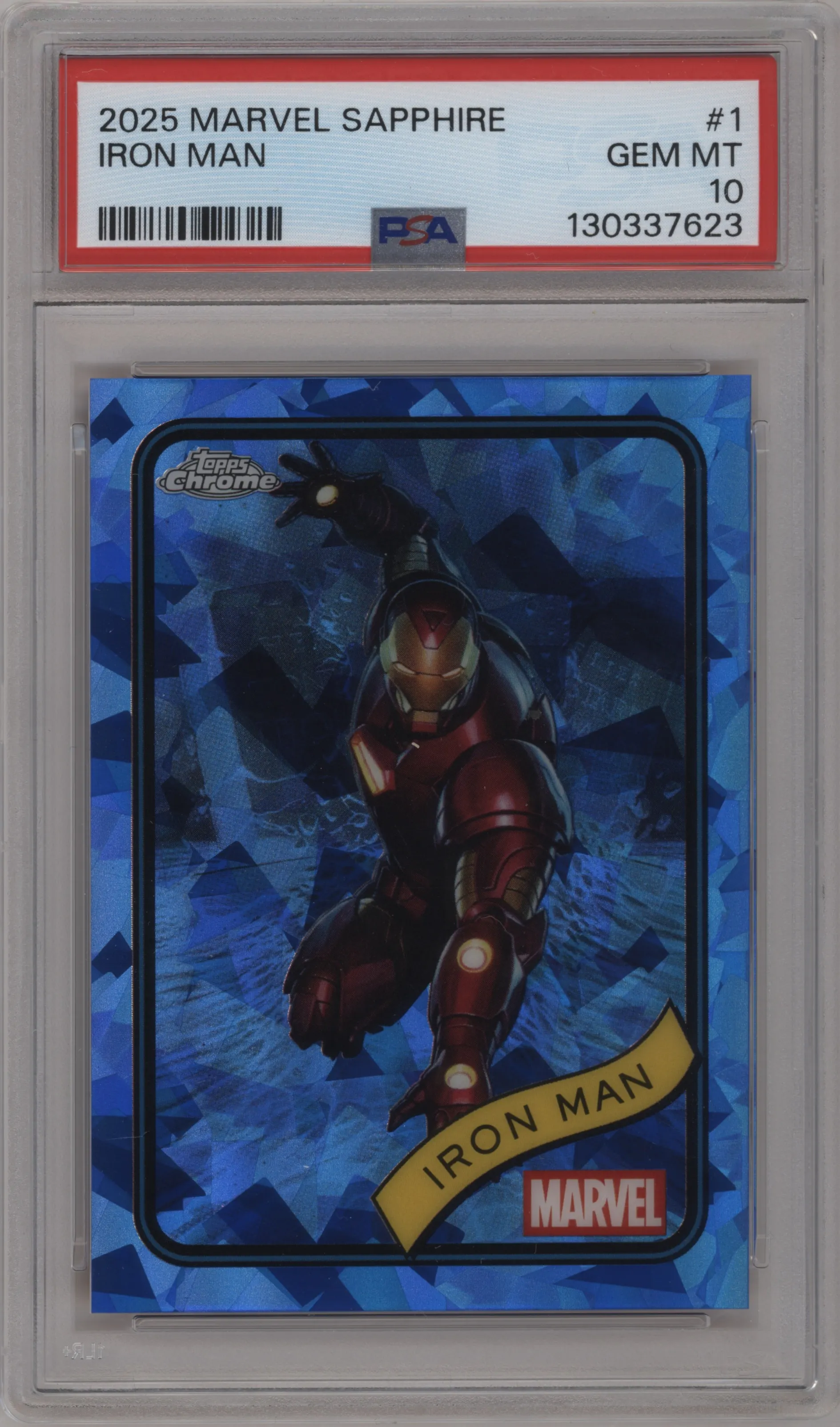 2025 Topps Chrome Sapphire Edition Marvel Iron Man #1 PSA 10