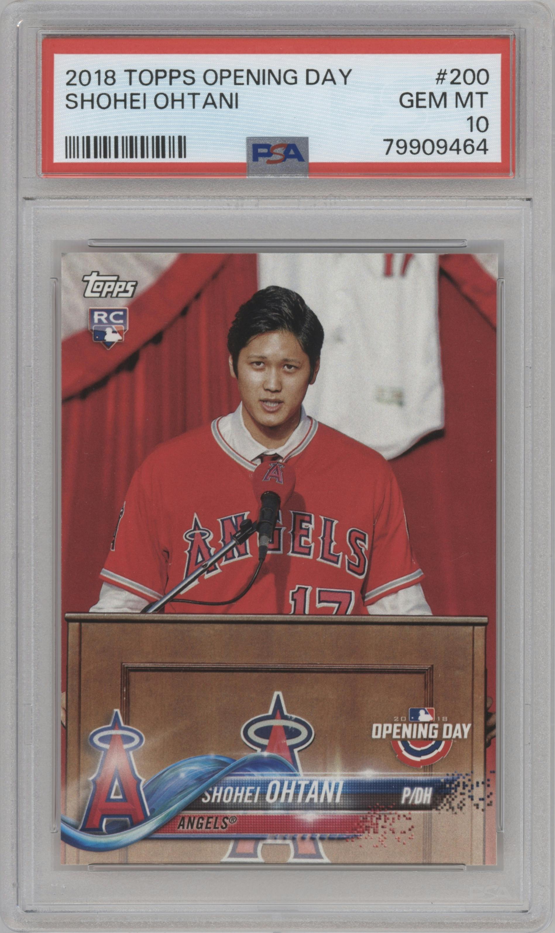 Shohei Ohtani from the 2018 Topps Opening Day set graded by PSA and given an overall grade of 10.