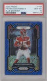 Patrick Mahomes II from the 2023 Panini Prizm set featuring a Blue Shimmer parallel graded by PSA and given an overall grade of 10.
