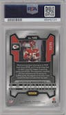 Patrick Mahomes II from the 2023 Panini Prizm set featuring a Blue Shimmer parallel graded by PSA and given an overall grade of 10.