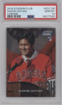 Shohei Ohtani from the 2018 Topps Stadium Club set graded by PSA and given an overall grade of 10.