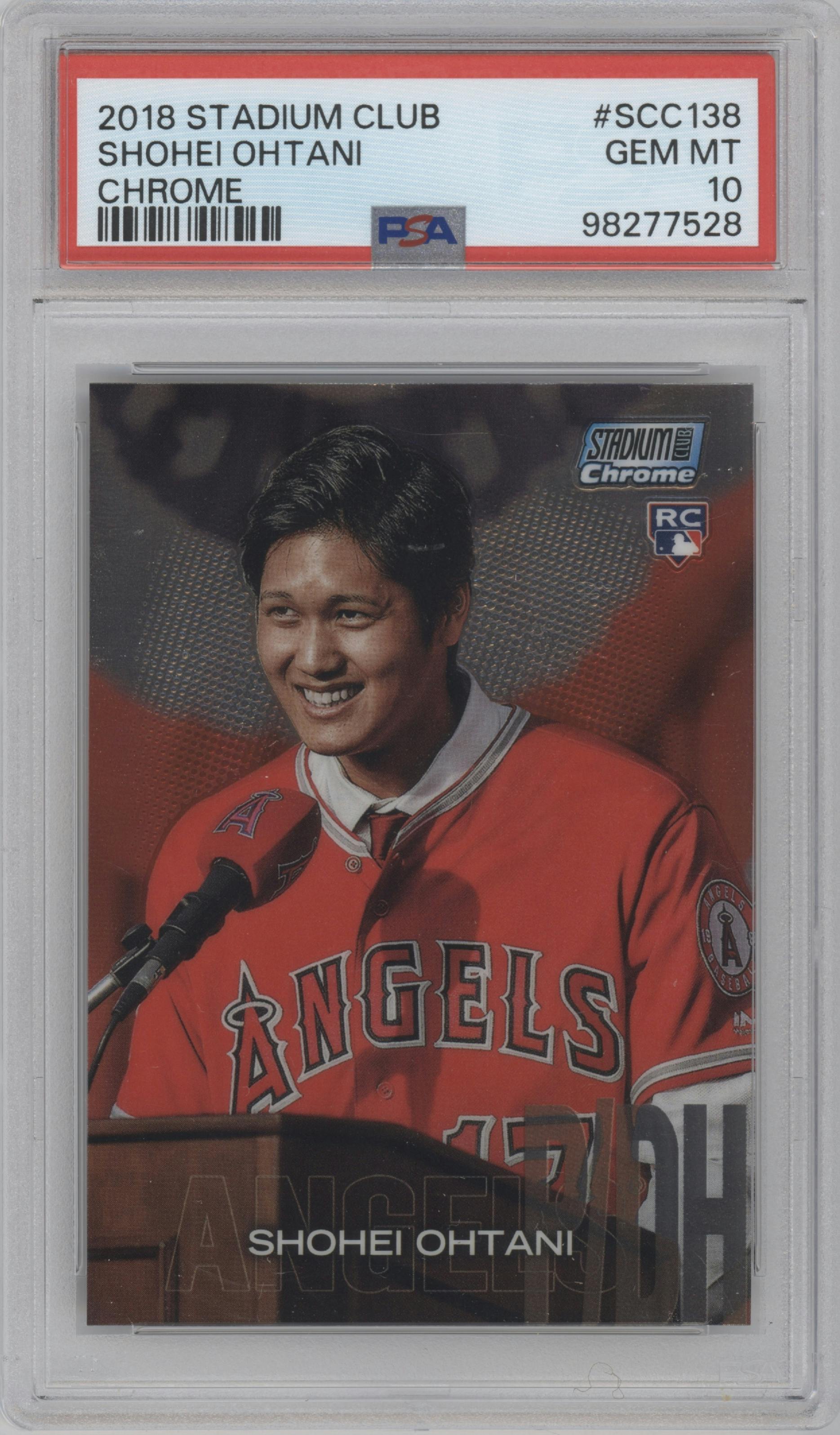 Shohei Ohtani from the 2018 Topps Stadium Club set graded by PSA and given an overall grade of 10.