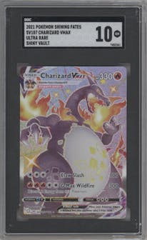 Charizard VMAX from the 2021 Pokemon SWSH set graded by SGC and given an overall grade of 10.