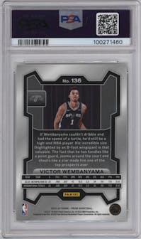 Victor Wembanyama from the 2023-24 Panini Prizm set graded by PSA and given an overall grade of 9.