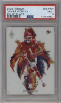 Xavier Worthy from the 2024 Panini Phoenix set graded by PSA and given an overall grade of 9.
