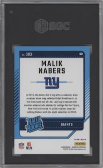 Malik Nabers from the 2024 Donruss set featuring a Blue Scope parallel graded by SGC and given an overall grade of 10.