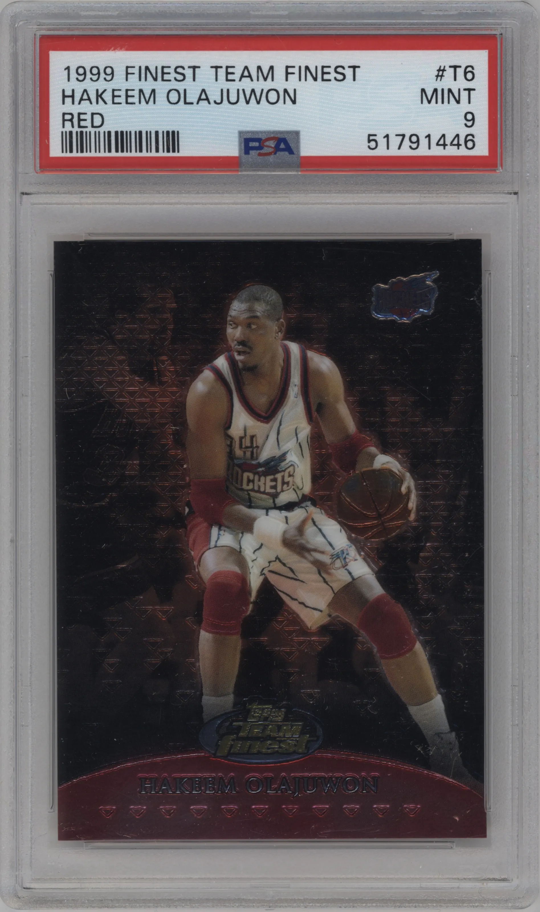 1999 Topps Finest Team Finest Hakeem Olajuwon Red PSA 9