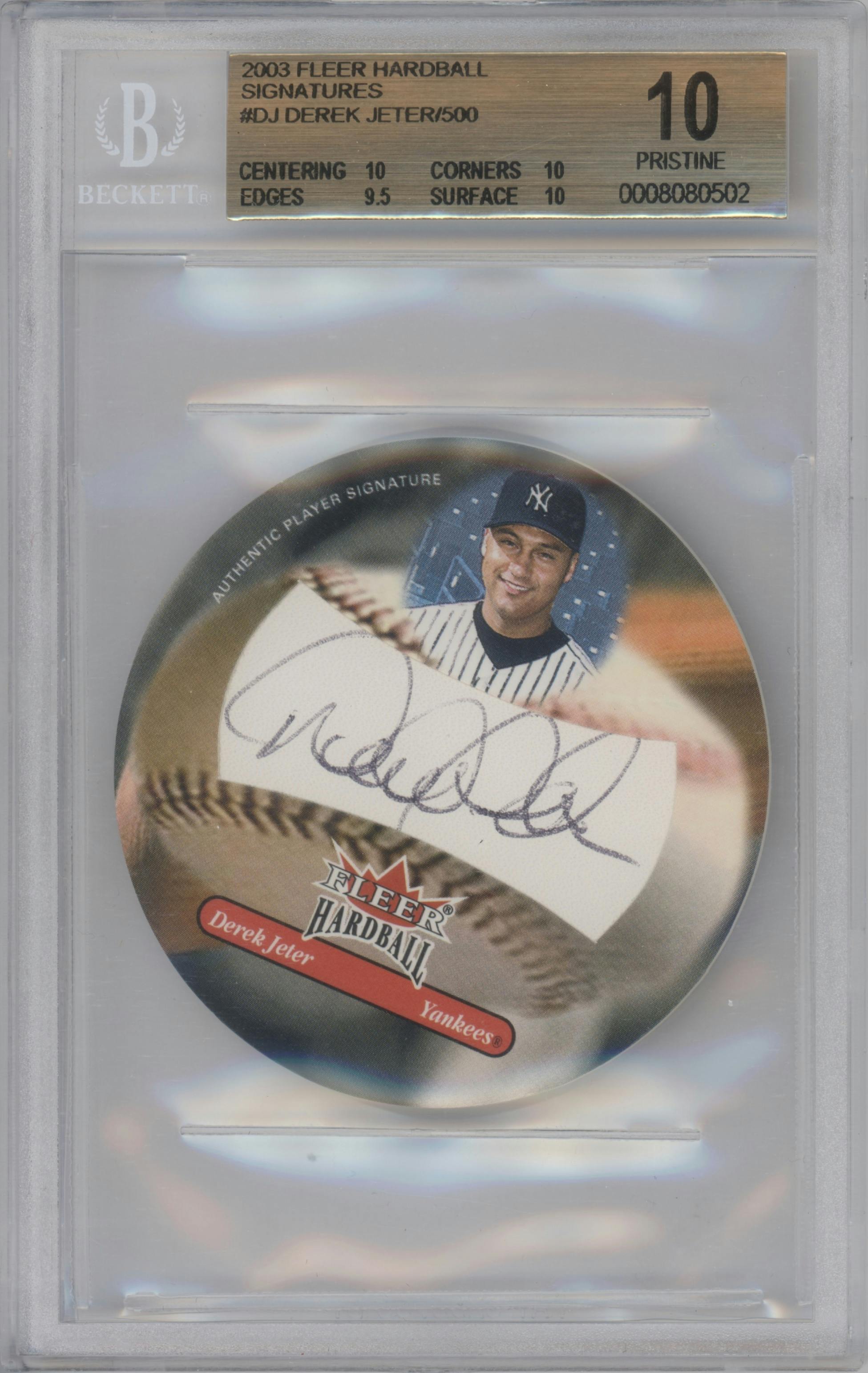 Derek Jeter from the 2003 Fleer Hardball set graded by Beckett and given an overall grade of 10.
