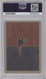 Dave Stachelski/Tom Brady from the 2000 Fleer Tradition set graded by PSA and given an overall grade of 9.