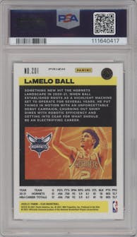 LaMelo Ball from the 2020-21 Panini Flux set featuring a Pulsar parallel graded by PSA and given an overall grade of 10.