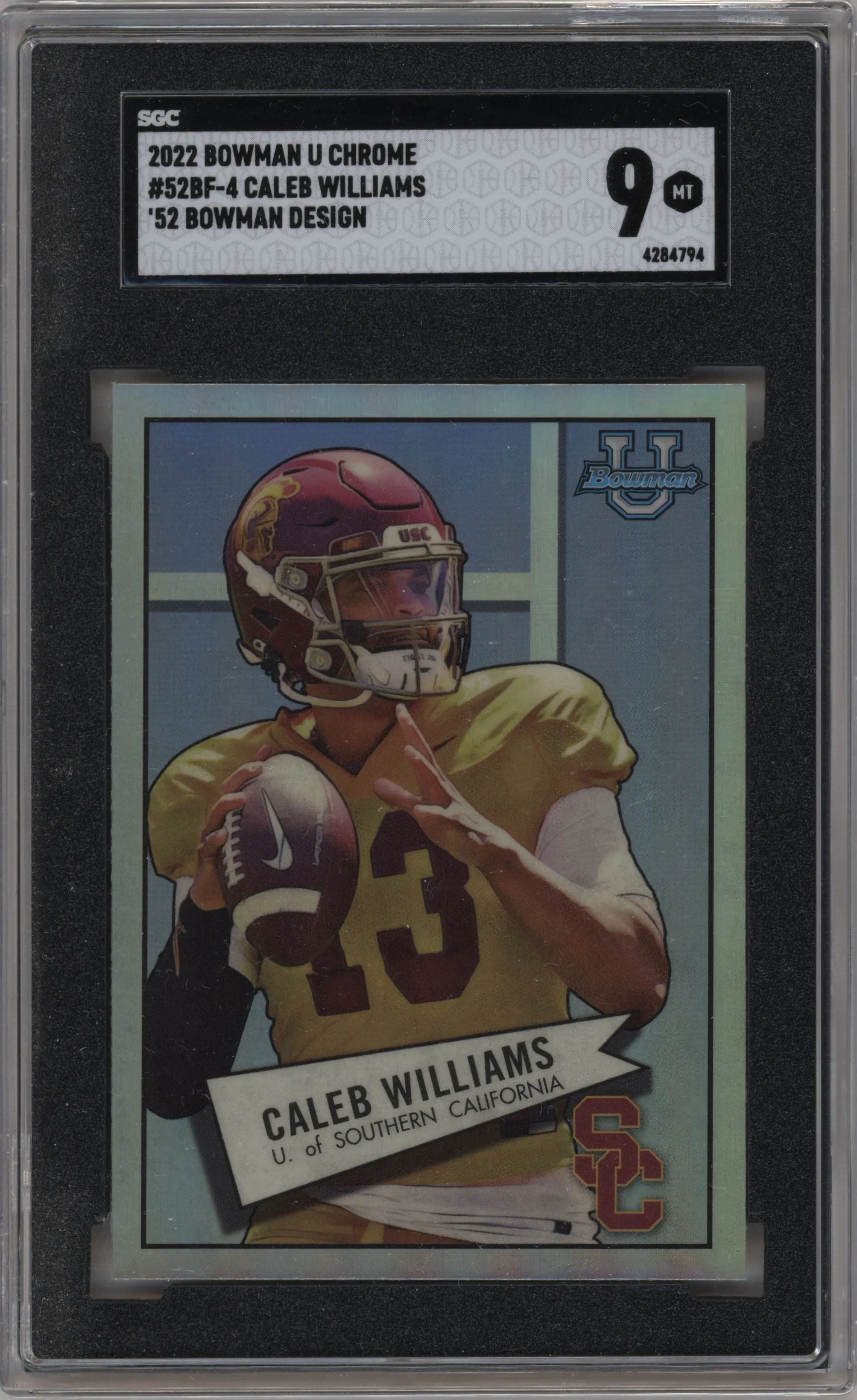 2022 Bowman University Chrome 1952 Bowman Caleb Williams #52BF-4 SGC 9