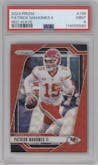 Patrick Mahomes II from the 2024 Panini Prizm set featuring a Red Wave parallel graded by PSA and given an overall grade of 9.