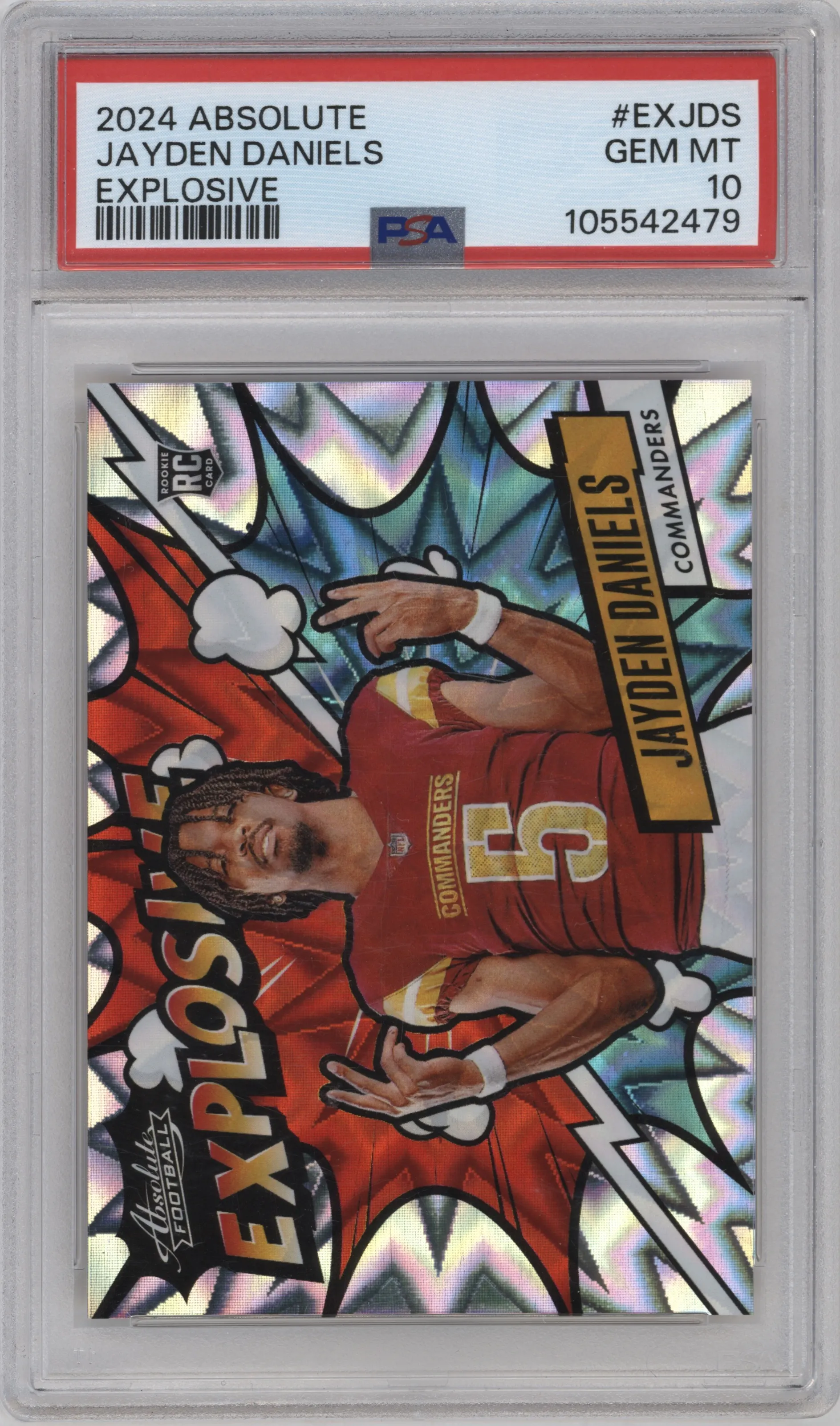 Jayden Daniels from the 2024 Panini Absolute set graded by PSA and given an overall grade of 10.