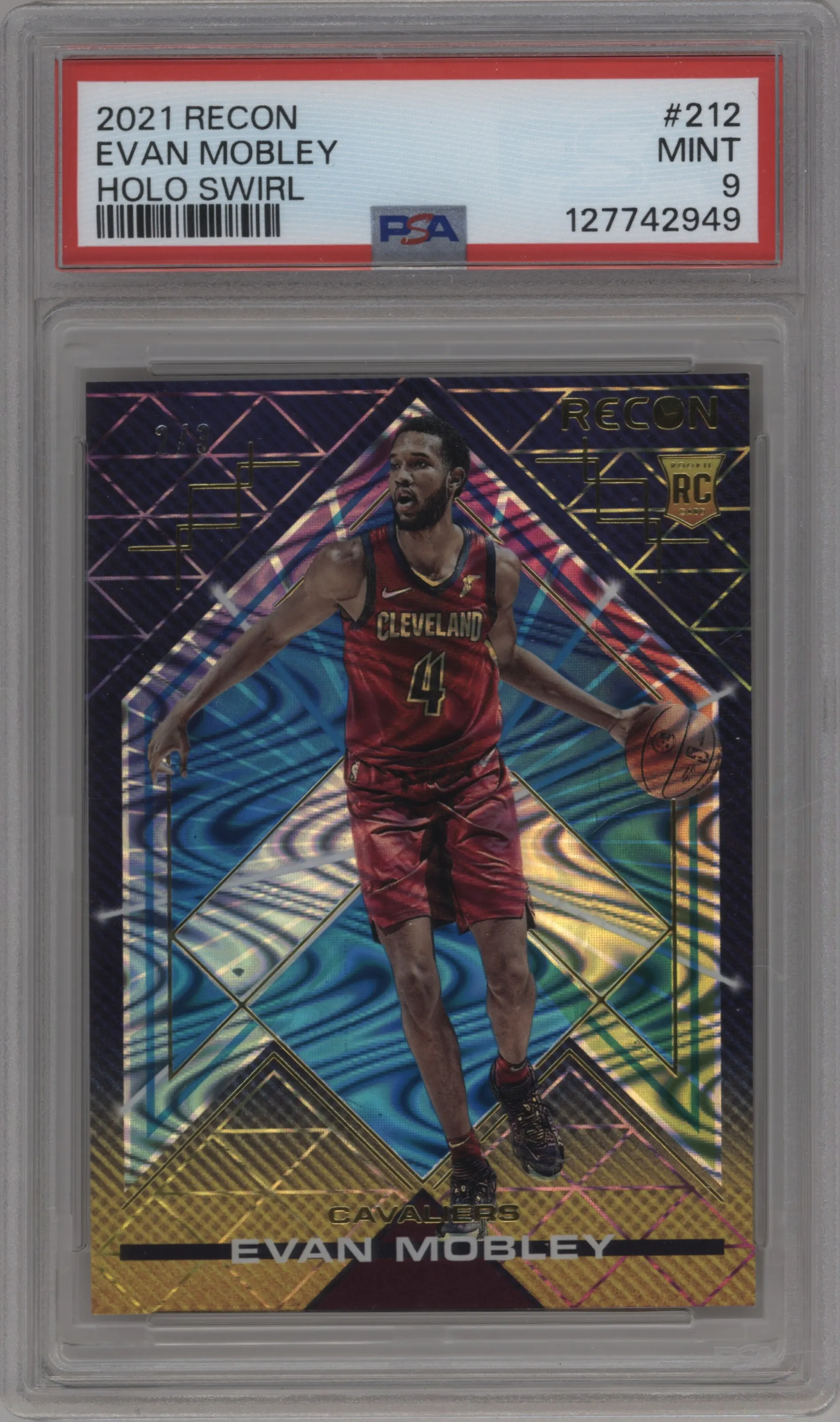 2021 Panini Recon Evan Mobley Holo Platinum Swirl FOTL PSA 9