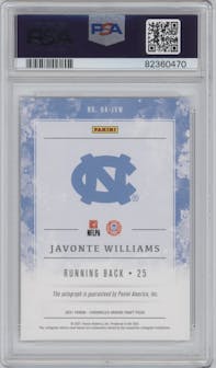 Javonte Williams from the 2021 Panini Chronicles Draft Picks set graded by PSA and given an overall grade of 10.