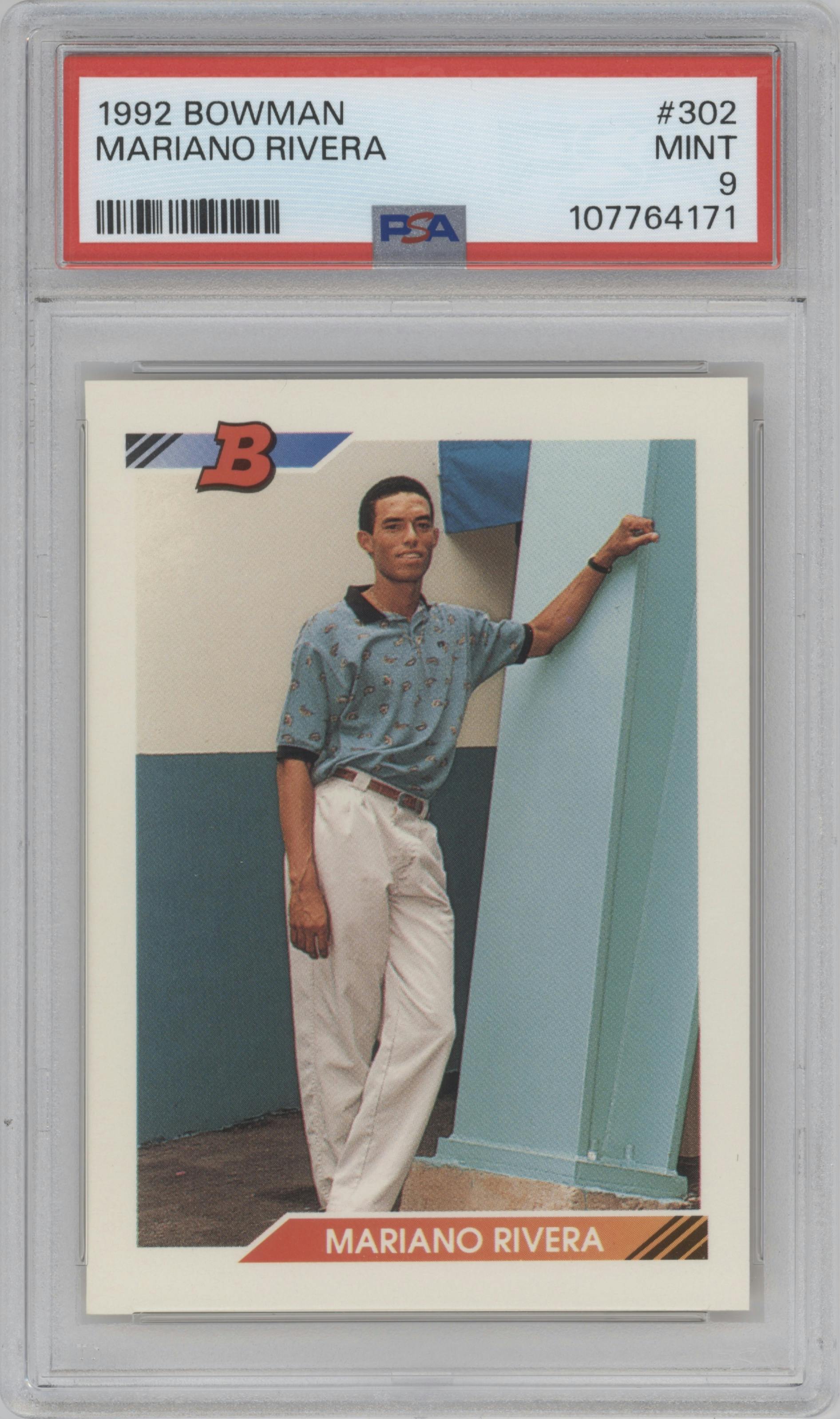 Mariano Rivera from the 1992 Bowman set graded by PSA and given an overall grade of 9.