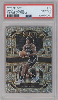 Noah Clowney from the 2023-24 Panini Select  set featuring a Elephant Prizm parallel graded by PSA and given an overall grade of 10.