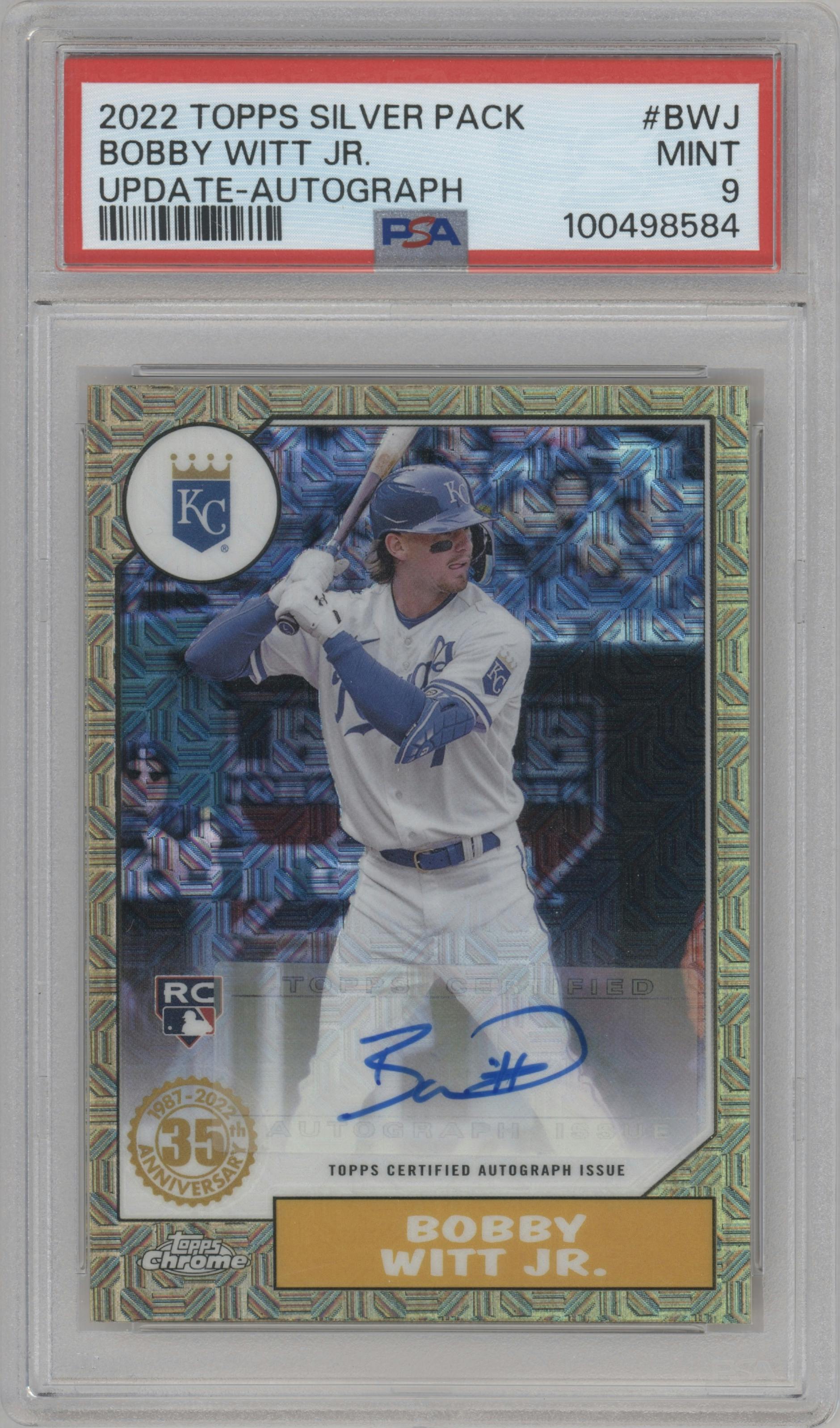 Bobby Witt Jr. from the 2022 Topps Silver Pack  set graded by PSA and given an overall grade of 9.