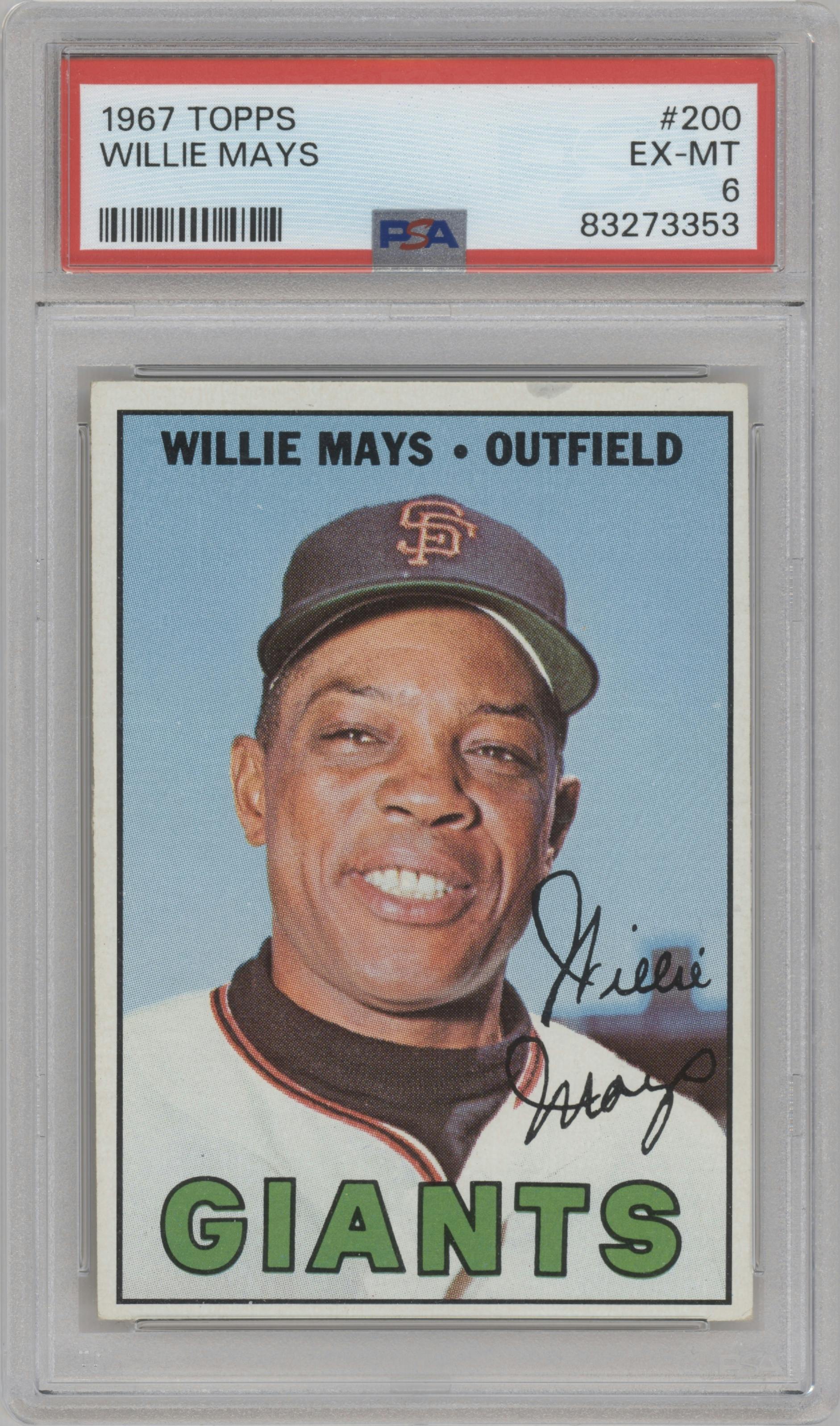 Willie Mays from the 1967 Topps set graded by PSA and given an overall grade of 6.